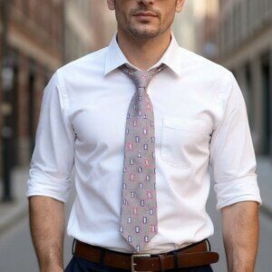 YSL VINTAGE 80s YVES SAINT LAURENT Mens Silk Tie Suit Gray Geometric Retro